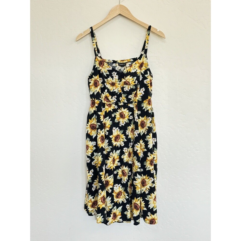 Torrid Sunflower Babydoll Dress 00 Pockets Sleeveless Summer Sundress Boho - Picture 7 of 8